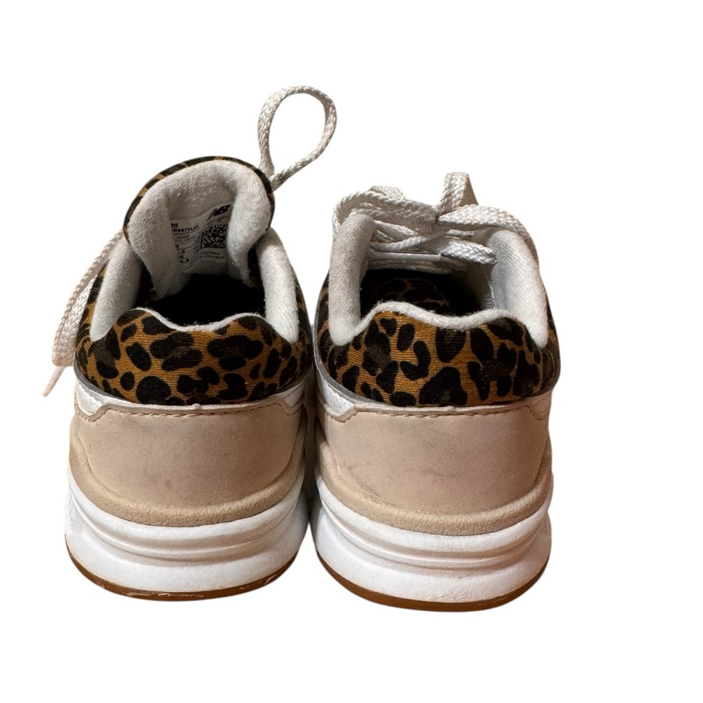 New Balance Kids White Sneakers with Gold Accents and Leopard Trim - Picture 4 of 7